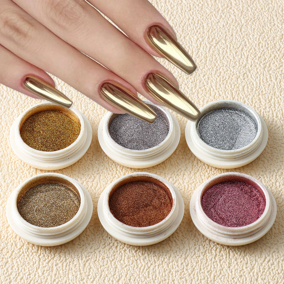 Mica Powder Colorant - 6pc Gold Metallic Mirror Glitter Nail